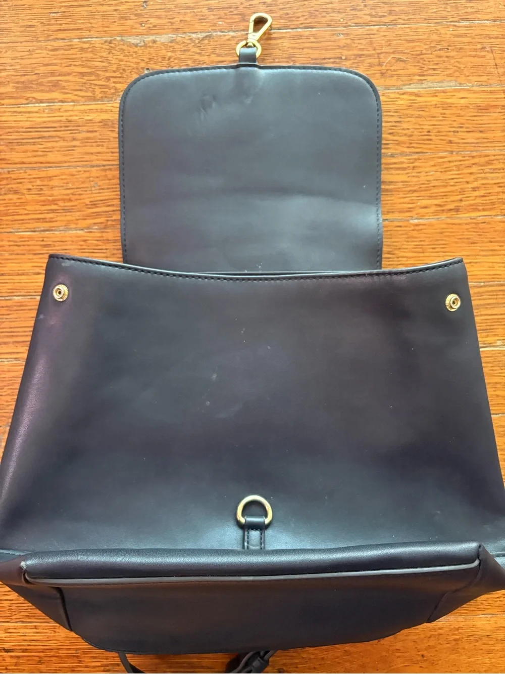 Anne Klein Black Women’s Faux Leather Backpack with Gold Hardware